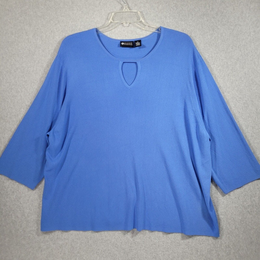 Maggie Barnes Pullover Sweater 4X Blue Rayon Blend Keyhole Neck 3/4 Sleeve